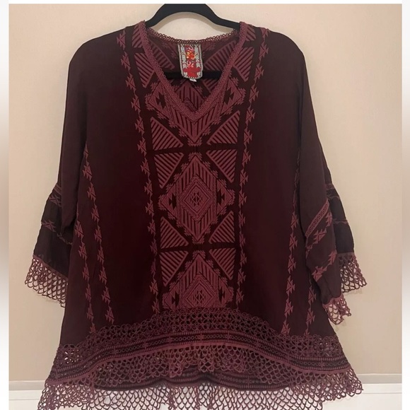 Johnny Was Renee Lace Blouse Top Small Color Black Plum V Neck Embroidered - Picture 7 of 13